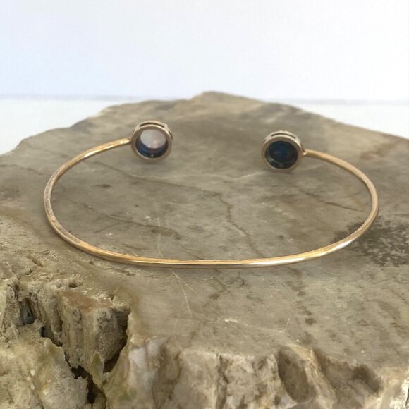 Gold Vermeil Sterling Silver Dainty Black White Opal Diamond Cuff Bracelet 6.25" - Picture 5 of 16